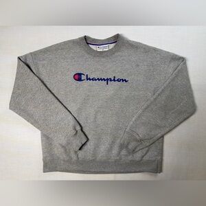 Champion Pullover Mens Size M Gray Crewneck Sweatshirt Classic Logo Pre Owned